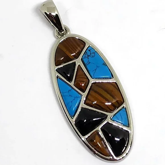 Lia Sophia MATRIX Genuine Turquoise MCM Design Silver Pendent Necklace Slide - Picture 4 of 5